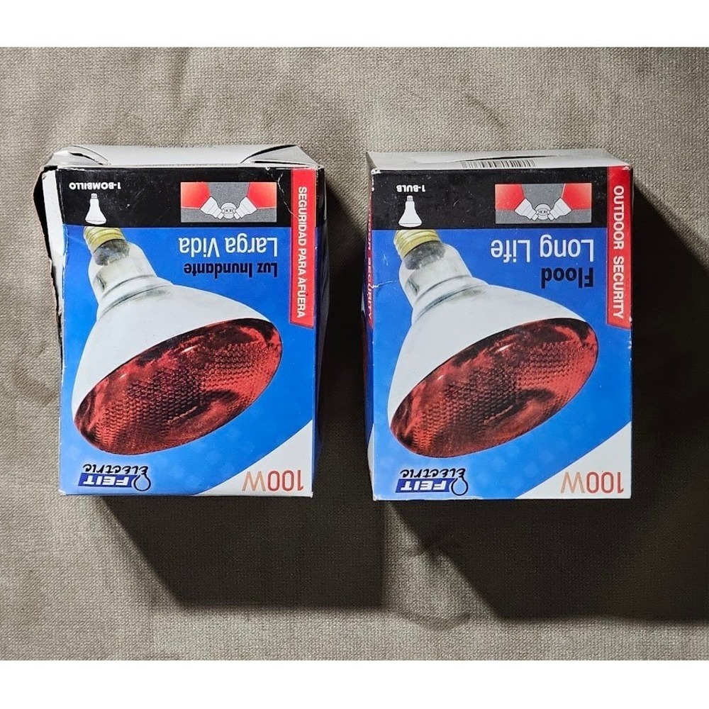 2 Pack Feit Electric 100W Red BR38 Flood Light Outdoor Security Bulb 120V‎ New